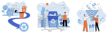 Illustration for Waste disposal. Vector illustration. Safety measures ensure waste disposal is conducted in responsible and secure manner Waste disposal is resource-intensive process, highlighting importance - Royalty Free Image
