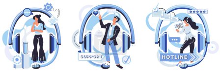 Illustration for Support center vector illustration. In business support, our center excels in offering professional and effective aid The support center is heartbeat our online business, offering assistance - Royalty Free Image