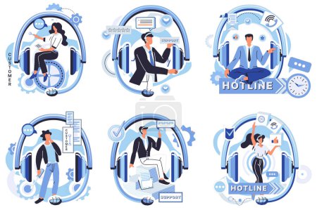 Support center vector illustration. Our support center embraces technology to communicate and provide expert aid online Assistance is just click away, thanks to our dedicated and responsive support