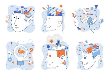 Illustration for Mindset. Vector illustration. Developing growth mindset leads to improved thinking skills The psychology learning explores cognitive processes behind knowledge acquisition Attitude is key factor - Royalty Free Image