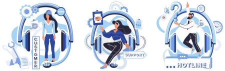 Illustration for Support center vector illustration. In realm technology, support center acts as guiding light, providing professional aid Communication is key in our support center, ensuring smooth exchange - Royalty Free Image