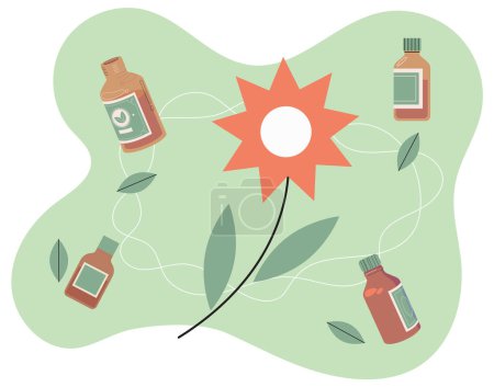 Illustration for Herbal medicine vector illustration. Natures pharmacy, enriched with herbal medicine, offers remedy for healthy life Herbal medicine is compass pointing to north star health in night sky - Royalty Free Image