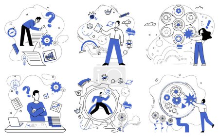 Illustration for Business innovation vector illustration. Progress is architect, blueprinting structure solutions in studio business growth In galaxy business, discovery is shining star leading way to success - Royalty Free Image
