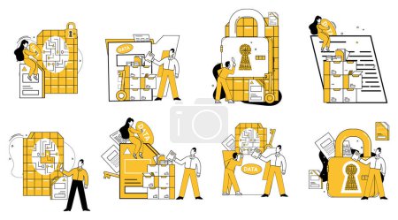 Illustration for Data science vector illustration. Data analytics breathes life into numbers, transforming them into strategic assets Futuristic insights are treasures unveiled by analytical explorers data - Royalty Free Image