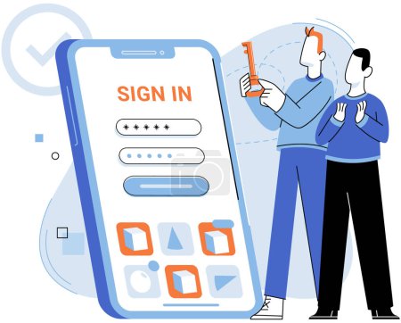 Illustration for Sign up page vector illustration. Verification is essential to confirm accuracy user provided information Authorization grants access to specific features after successful sign up Users can sign in - Royalty Free Image