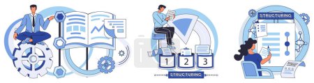 Illustration for Workflow vector illustration. The success project depends on strategic organization and professional control Efficient workflow procedures contribute to successful business development - Royalty Free Image