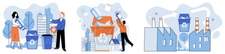 Illustration for Waste disposal. Vector illustration. Eco-friendly practices prioritize sustainability, aiming to minimize waste generation and promote cleaner, greener planet Sorting waste is akin to unraveling - Royalty Free Image