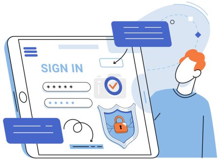 Illustration for Sign up page vector illustration. Online registration allows users to establish their presence on web Authentication verifies identity users during sign up process The UI design sign up page concept - Royalty Free Image