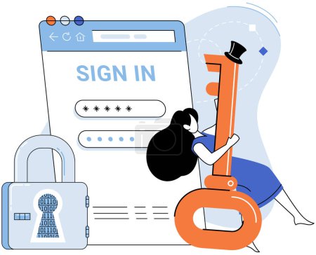 Illustration for Sign up page vector illustration. Creating account enables users to access online services The sign up page metaphor signifies start digital journey Users are required to complete registration form - Royalty Free Image