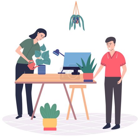 Illustration for Office leisure vector illustration. Finding leisure activities in workplace fosters sense community and partnership among colleagues Engaging in recreational activities during leisure time promotes - Royalty Free Image