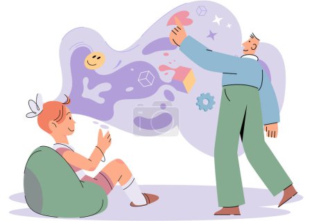 Illustration for Talk therapy vector illustration. Emotional well-being takes center stage in therapy sessions, fostering healing and personal growth The therapeutic process involves open dialogue and exploration - Royalty Free Image