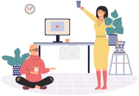 Office leisure vector illustration. The office leisure concept emphasizes value incorporating relaxation into work environment Finding leisure opportunities in office strengthens sense community
