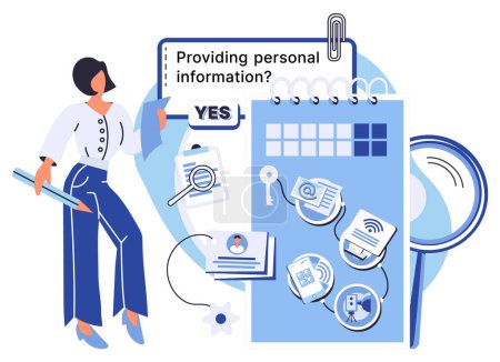Illustration for Personal information vector illustration. Authentication and encryption are critical components personal data management Ensuring confidentiality personal information is top priority Protecting - Royalty Free Image