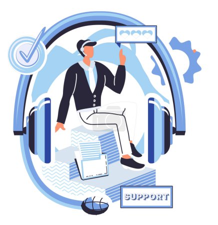 Illustration for Support specialist vector illustration. The support specialist concept revolves around prompt and helpful solutions Consulting with our support specialists ensures seamless tech experience - Royalty Free Image
