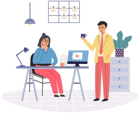 Illustration for Office leisure vector illustration. Engaging in recreational activities during leisure time promotes teamwork and collaboration The office leisure concept emphasizes value incorporating relaxation - Royalty Free Image