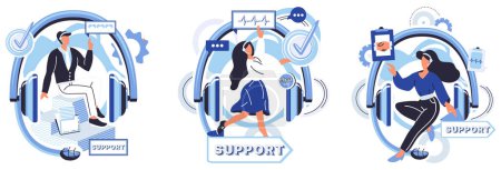 Illustration for Support specialist vector illustration. The support specialist is backbone our technical assistance, aiding seamlessly Professional helpdesk services hinge on expertise our support specialists - Royalty Free Image