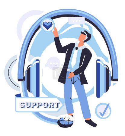 Illustration for Support specialist vector illustration. Assistance is just click away, thanks to our dedicated support specialist team In business support, our specialists excel in offering professional aid - Royalty Free Image