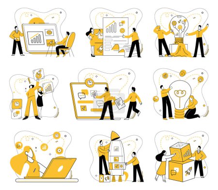 Illustration for Cooperative work vector illustration. Together, we embark on journey corporate success through strategic cooperation In realm business, togetherness becomes powerful force for collective achievement - Royalty Free Image