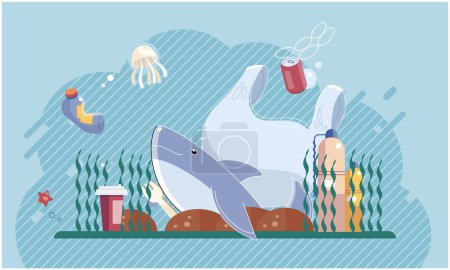 Illustration for Water pollution. Vector illustration. Pollution disrupts natural balance ecosystems and harms wildlife Ecology studies relationship between organisms and their environment The eco friendly movement - Royalty Free Image