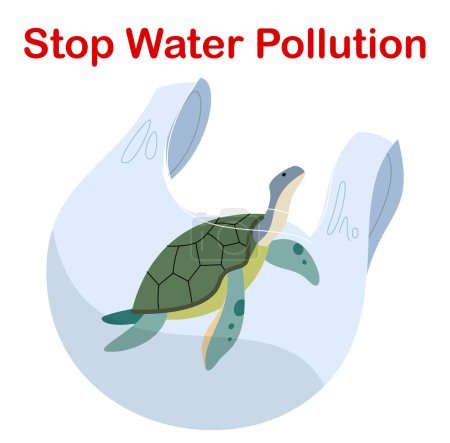 Water pollution. Vector illustration. The ecosystem suffered greatly from contaminated water, leading to decline species Industrial emissions contribute to air pollution and climate change