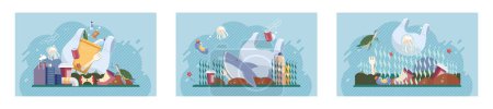 Illustration for Water pollution. Vector illustration. The atmosphere plays crucial role in maintaining Earths climate and overall ambience Bionomics is study interaction between living organisms and their environment - Royalty Free Image