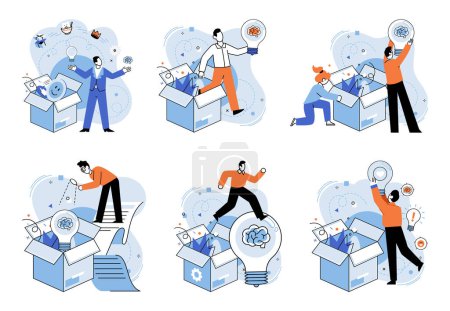 Out of the box idea vector illustration. Creative minds flourish in garden out-of-the-box thinking Imagination is compass guiding ship out-of-the-box creativity Out-of-the-box strategies illuminate