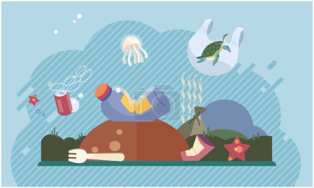 Illustration for Water pollution. Vector illustration. Garbage and waste management practices significantly impact cleanliness our environment Organic waste can be composted and reused, reducing amount waste sent - Royalty Free Image