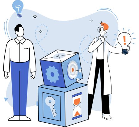 Illustration for Out of the box idea vector illustration. Thinking outside box sparks innovative ideas for creative solutions Education fuels mind, fostering out-of-the-box thinking and success Imagination is key - Royalty Free Image