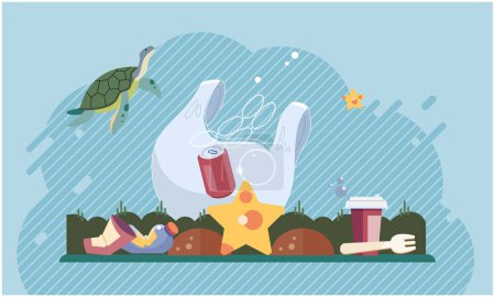 Waste pollution. Vector illustration. Zero waste initiatives aim to minimize waste generation and promote sustainable practices Environmental conservation is key to combating plastic pollution