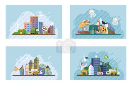 Illustration for Waste pollution. Vector illustration. The accumulation junk and trash contributes to problem waste pollution Proper waste management is crucial to prevent release hazardous substances into environment - Royalty Free Image