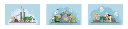 Illustration for Waste pollution. Vector illustration. The waste pollution metaphor highlights destructive impact irresponsible waste disposal practices Ecology plays vital role in maintaining balanced and healthy - Royalty Free Image