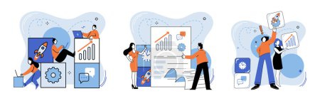Illustration for Team work vector illustration. Business ideas flourish through productive brainstorming sessions Planning and communication are vital for executing successful projects Innovation thrives in Innovation - Royalty Free Image