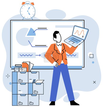 Illustration for Working hard vector illustration. Finding effective strategies to manage workload and deadlines is crucial for reducing stress and frustration Discrimination in workplace can negatively impact - Royalty Free Image