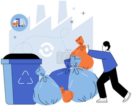 Waste management. Vector illustration. Recycling transforms waste into valuable resources, promoting cleaner Earth Sorting waste stream allows for better waste management and recycling outcomes