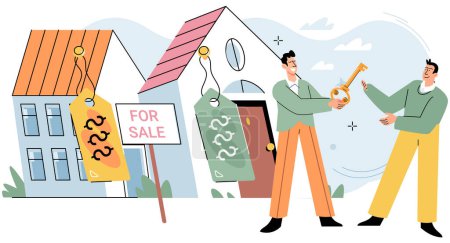 Illustration for Real estate search. Vector illustration Buyers considered their future plans when purchasing new home Renting and investing in house allowed individuals to explore different neighborhoods The mortgage - Royalty Free Image