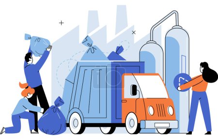Waste management. Vector illustration. Recycling turns waste into valuable resources, fostering cleaner planet Sorting waste stream ensures optimal waste management and recycling Separating Separating