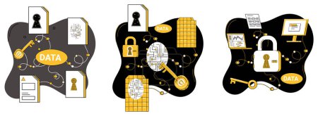 Data security vector illustration. Trust flourishes when data protection is guiding principle in business Data security acts as insurance policy for privacy information In world technology data