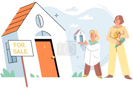 Illustration for Real estate search. Vector illustration Buyers were excited to buy new home met their criteria Renting and investing in house allowed individuals to diversify their investment portfolio The mortgage - Royalty Free Image
