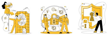 Illustration for Data security vector illustration. Business success relies on solid foundation trust in data security Safeguarding data is not just task its commitment to confidentiality The fortress data security - Royalty Free Image