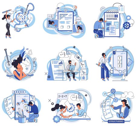 Illustration for Project management vector illustration. Efficient workflow planning is essential for success any project Project success is achieved through combination planning and execution Intelligent analysis - Royalty Free Image