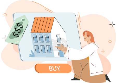 Illustration for Real estate search. Vector illustration Buyers utilized real estate search concept to explore listings in their desired area People looking for home considered neighborhoods safety and amenities - Royalty Free Image