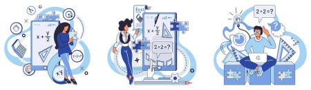 Illustration for Mathematics vector illustration. In mathematical realm, journey learning unfolds as minds decode secrets numeric patterns The study math is quest for knowledge, where each lesson learned adds layer - Royalty Free Image