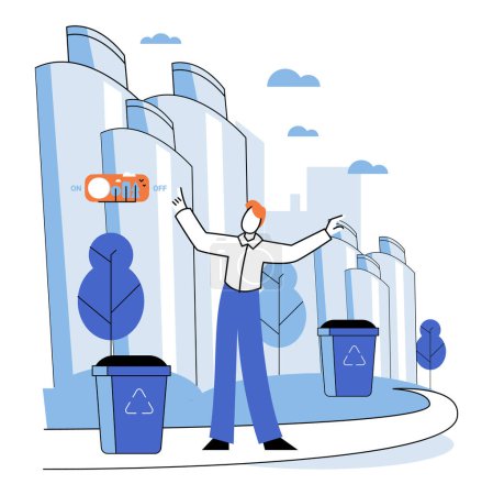 Illustration for Clean city. Vector illustration. Ecology andprinciples of sustainable living are atheart of clean city The city adopts eco-friendly practices minimize its carbon footprint and environmental impact - Royalty Free Image