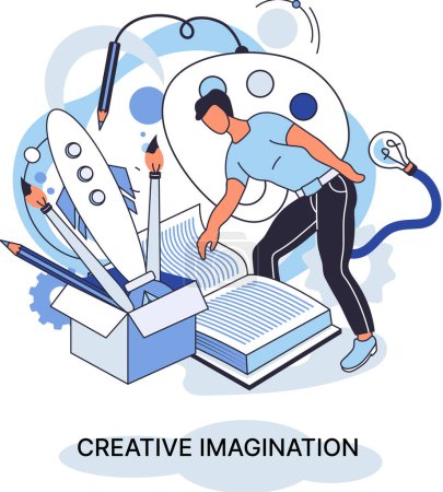 Kreative Fantasie und Kreativität, originelles Denken. Originelle Fantasie des Designers oder Künstlers. Fähigkeit, die Dinge in einer neuen Linie zu sehen und ungewöhnliche Lösungen für problematische Probleme in der Schöpfung zu finden