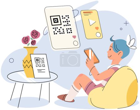 Cashless payment. Vector illustration. Mobile wallets provide secure way to store payment information qr code payment Online shopping platforms often offer various cashless payment