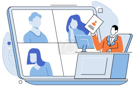 Illustration for Online meeting. Vector illustration. Online meetings have reshaped way we collaborate and conduct business Social media networks facilitate connections and engagement in online meetings International - Royalty Free Image