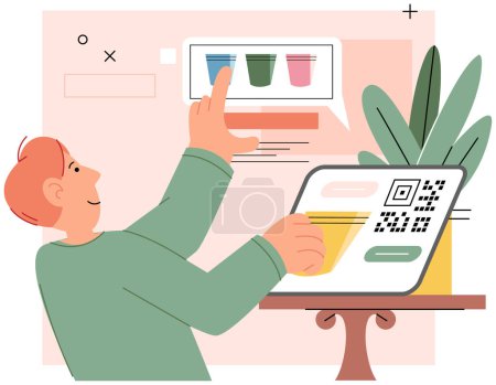 Cashless payment. Vector illustration. Contactless payment and touchless technology provide convenient and safer ways to make transactions NFC chip technology enables secure and efficient contactless