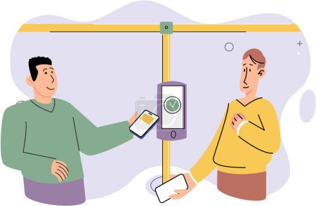 Cashless payment. Vector illustration. Online payment platforms often offer buyer protection and dispute resolution mechanisms Touchless payment systems are designed to be user-friendly and intuitive