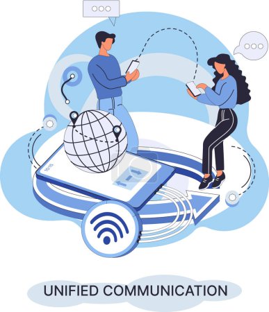 Unified communication. Social media creative idea. Online social network. Business interaction applications. Marketing time. Mobile phone and computer gadgets for cooperations and information exchange