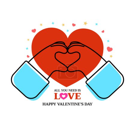 Foto de Happy Valentine's Day With Couple Hands Forming Heart, illustration of love and valentine day, vector, illustration - Imagen libre de derechos
